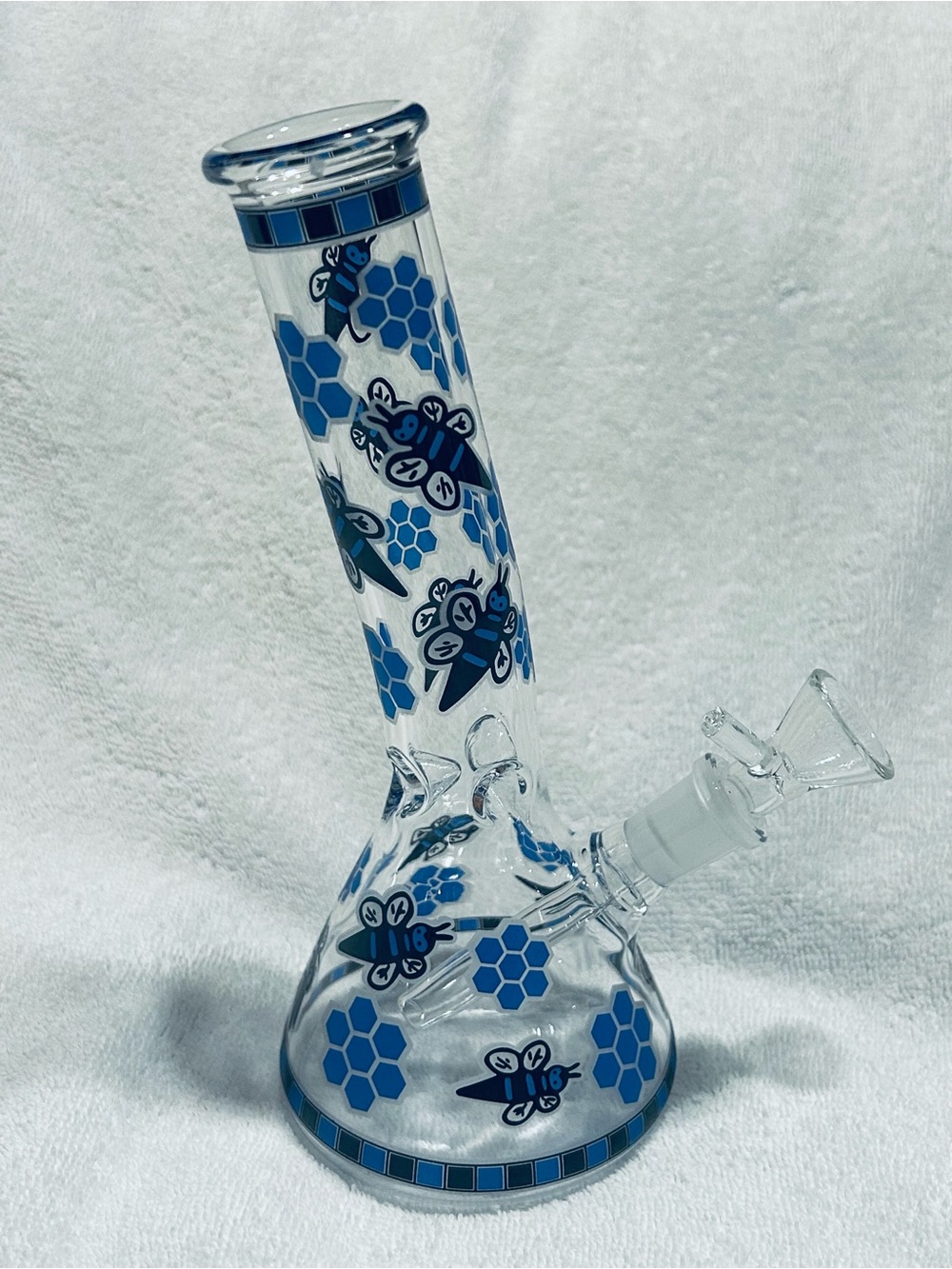 Blue Honeycomb Bee Glass Water Piece